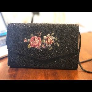 Black Embroidered and Beaded Vintage Purse